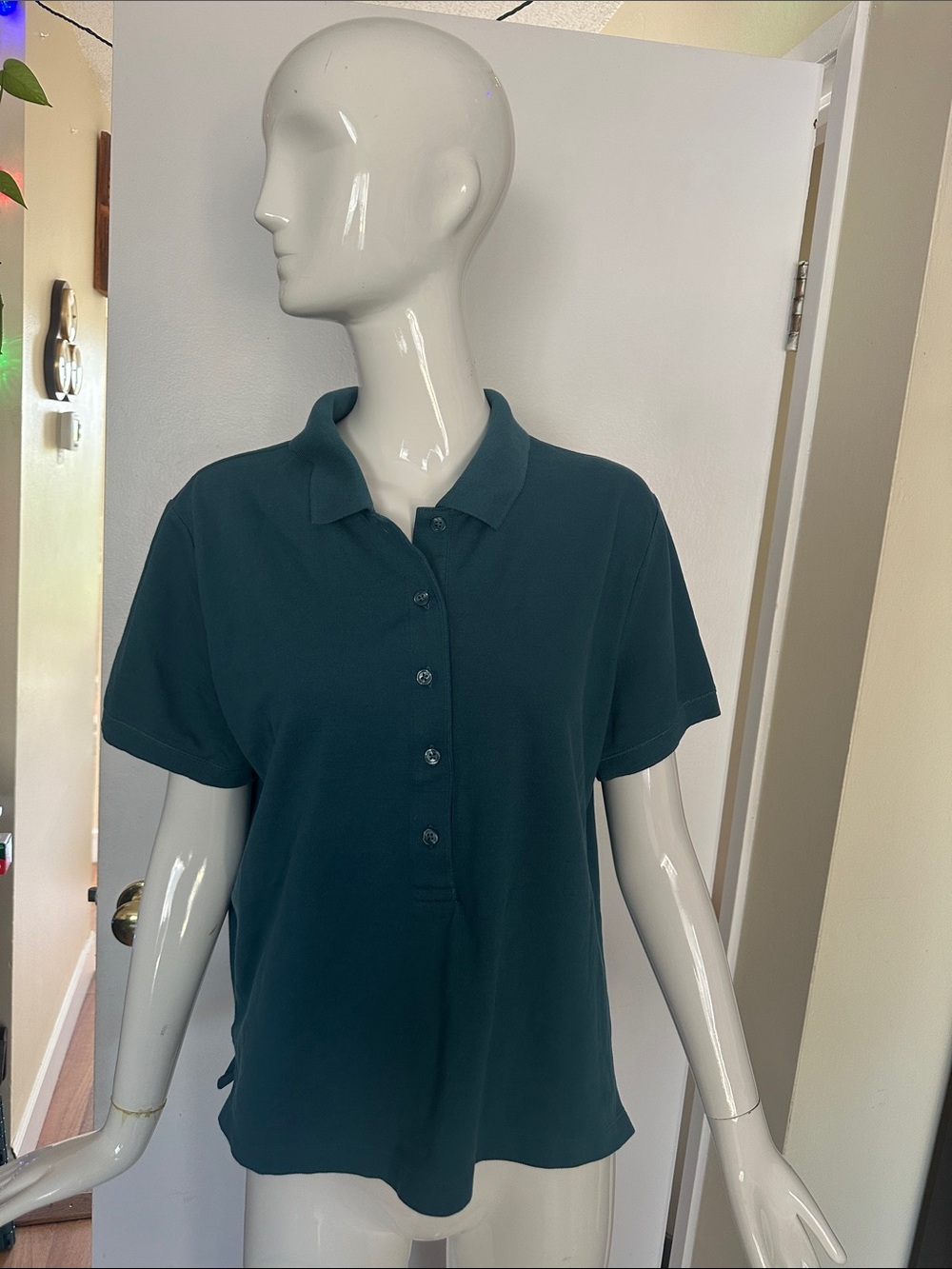 Athleta Teal Button-Front Polo Shirt